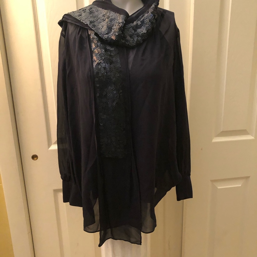 Dorothee Schumacher Navy W/Tie Neck Sequins Top
